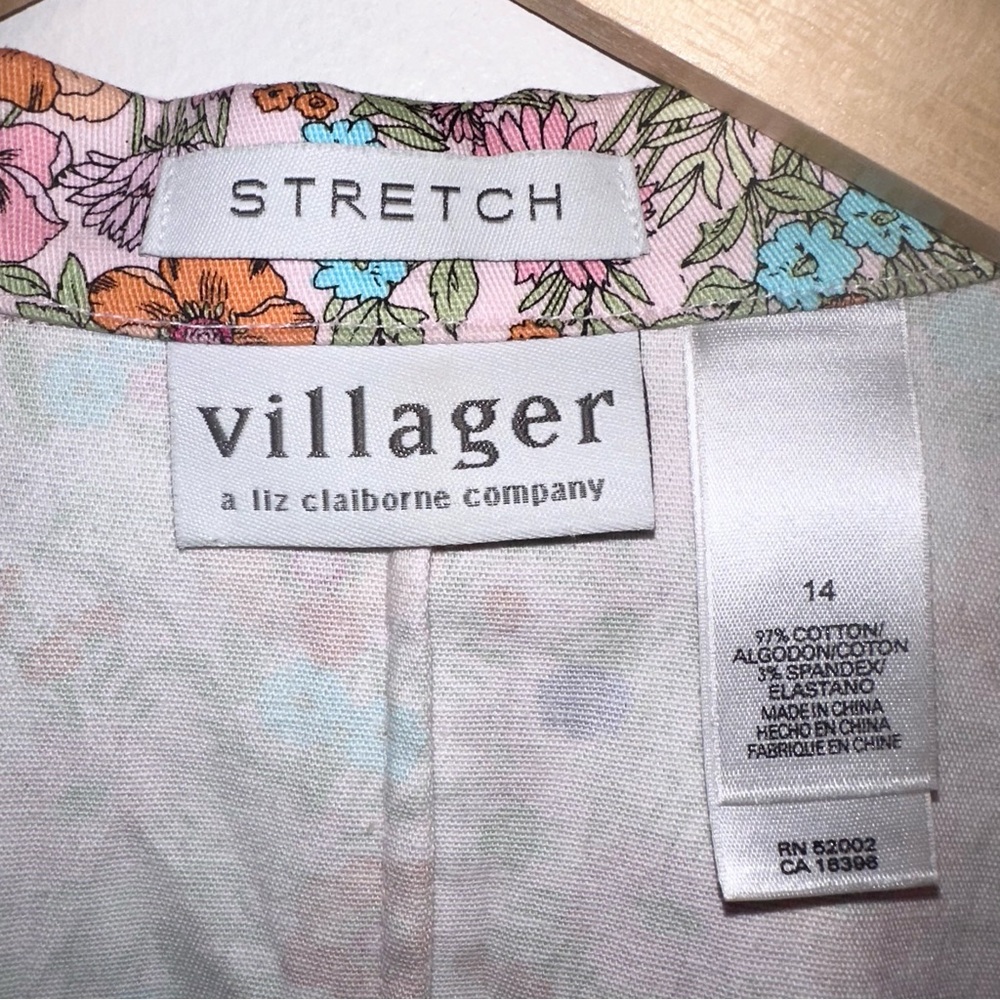 Villager Liz Claiborne Floral Cotton Blazer Jacket Size 14 Spring Garden - Picture 13 of 16